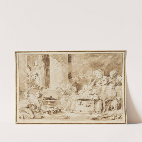 Vor einer antiken Statue lassen Kinder einen Esel von einem Altar fressen by Jean-Honoré Fragonard