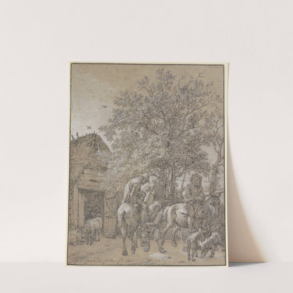 Vor einer Hütte halten zwei Reiter by Paulus Potter