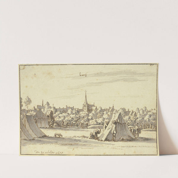 Vor einer Stadt schlagen Soldaten Zelte auf by Josua de Grave