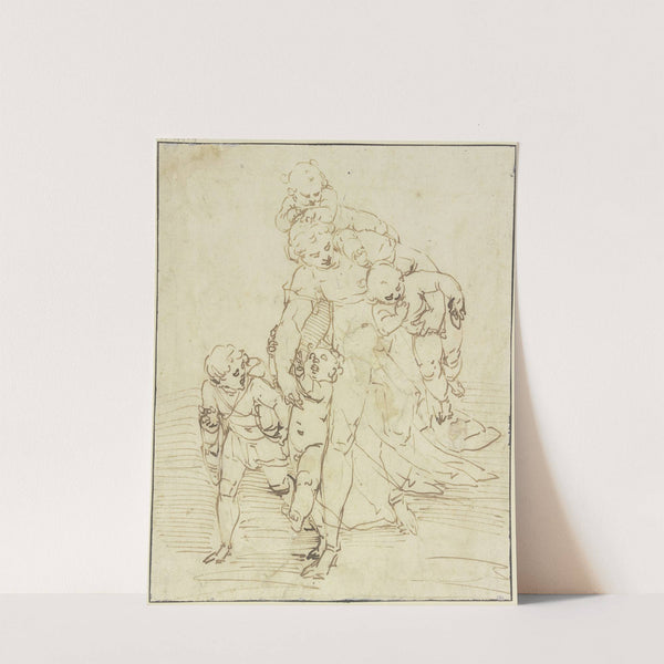 Vorwärts schreitende Frau mit vier Kindern (Caritàs) by Luca Cambiaso