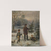 Vorweihnacht. Vater und Sohn schlagen im Winterwald einen Christbaum by Franz Krüger