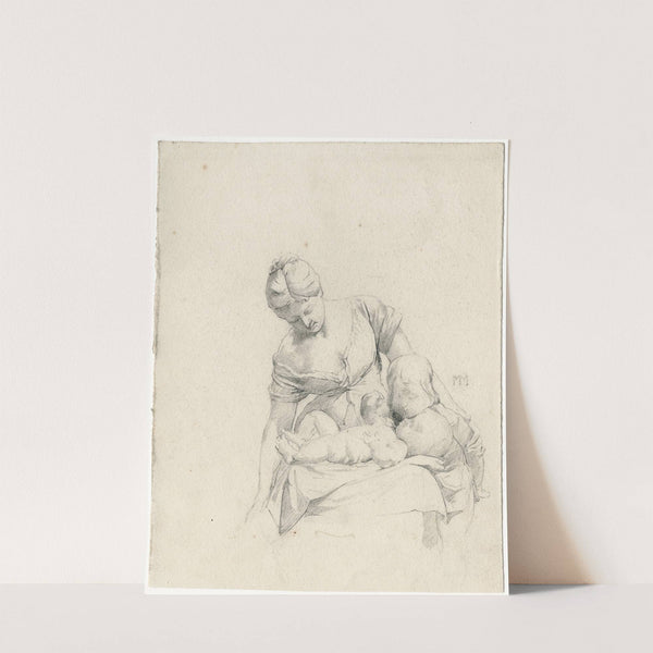 Vrouw bezig met verschonen baby, kind kijkt toe (1869) by Matthijs Maris