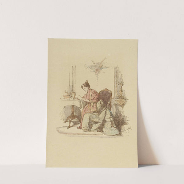 Vrouw die een brief leest aan een tafel by Alexander Hugo Bakker Korff