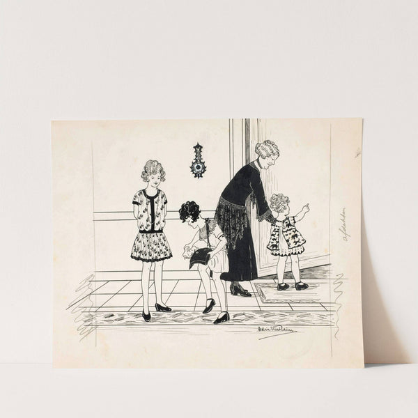 Vrouw en drie meisjes in een gang by Adrie Vürtheim