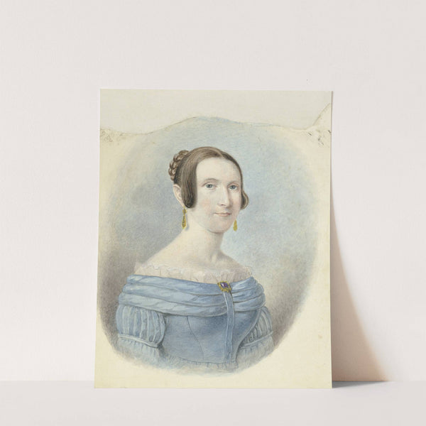 Vrouw in een blauwe japon, met gouden oorbellen by Johannes Hari