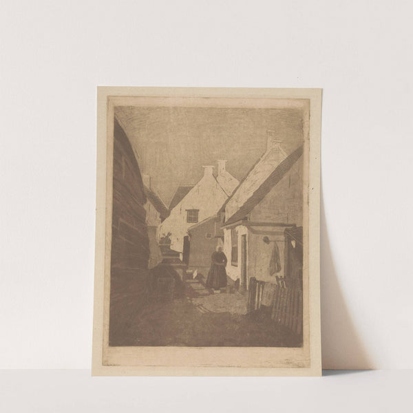 Vrouw in klederdracht in volksbuurt by Johannes Josephus Aarts