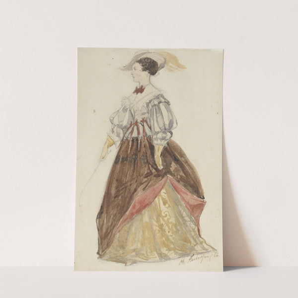 Vrouw in rijkostuum, met hoed op en zweep in de hand by Charles Rochussen