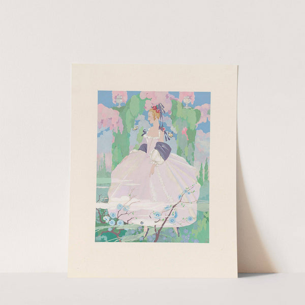 Vrouw in roze jurk in tuin by Umberto Brunelleschi