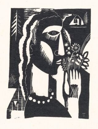 Vrouw met bloemen in haar hand