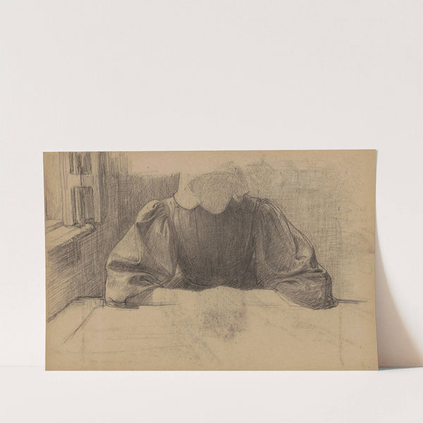 Vrouw met een boerenmuts gezeten aan een tafel bij een raam (1874 - 1925) by Jan Veth