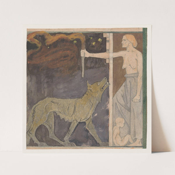 Vrouw met een fakkel, een kind en een wolf (1904) by Richard Nicolaüs Roland Holst