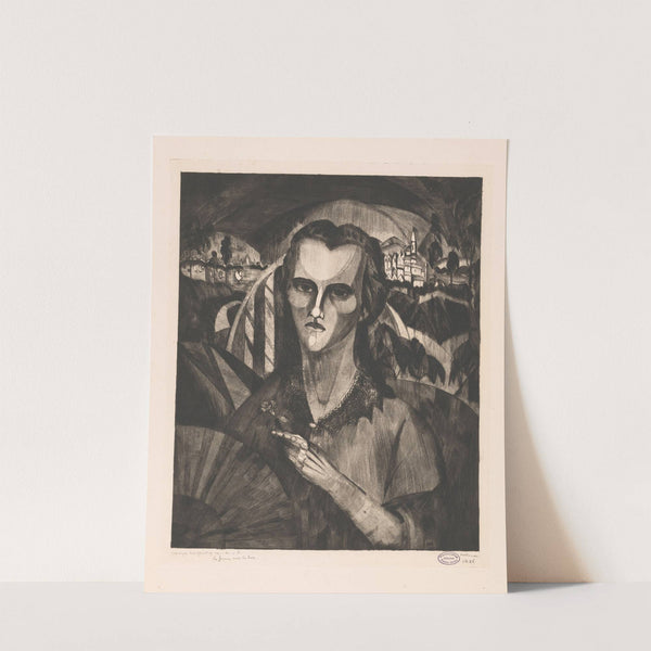 Vrouw met een waaier en een roos (1913-1914) by Lodewijk Schelfhout