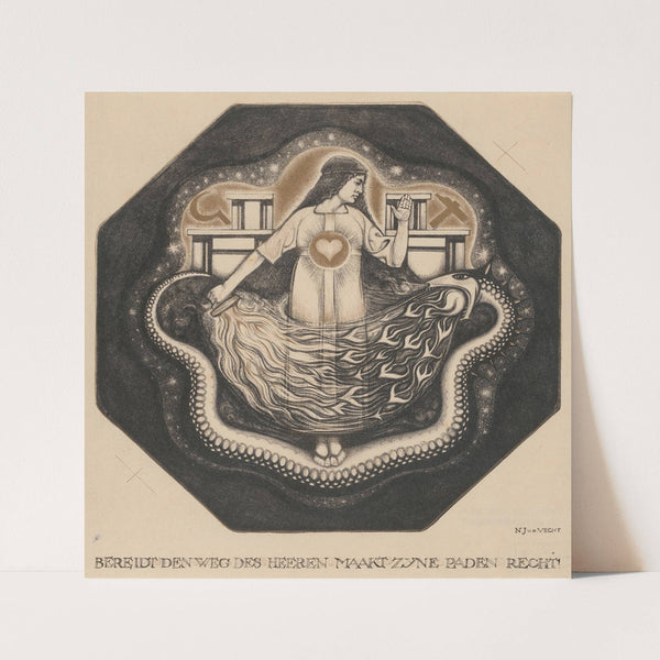 Vrouw met hart en fakkel op vuurspuwende slang (1896 - 1941) by Nicolaas van de Vecht