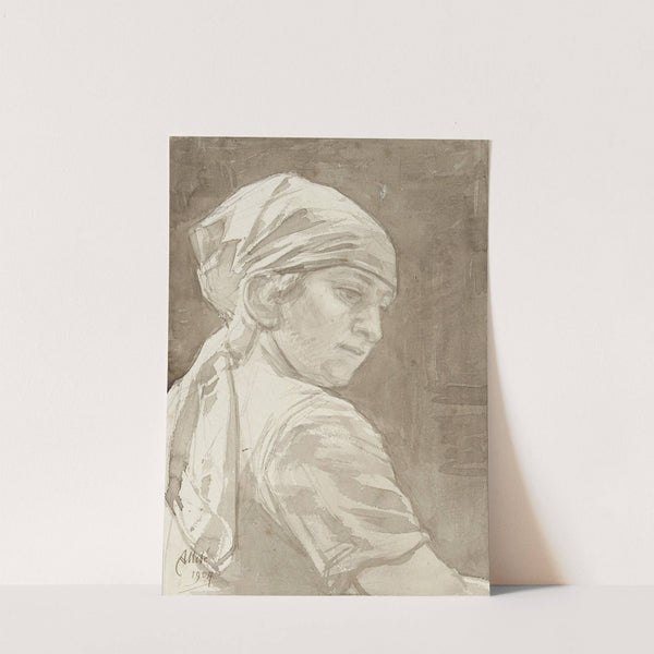 Vrouw met hoofddoek, naar rechts omkijkend by August Allebé