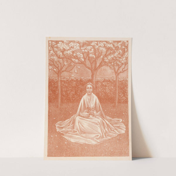 Vrouw met jurk zittend in grasveld (1915) by Simon Moulijn