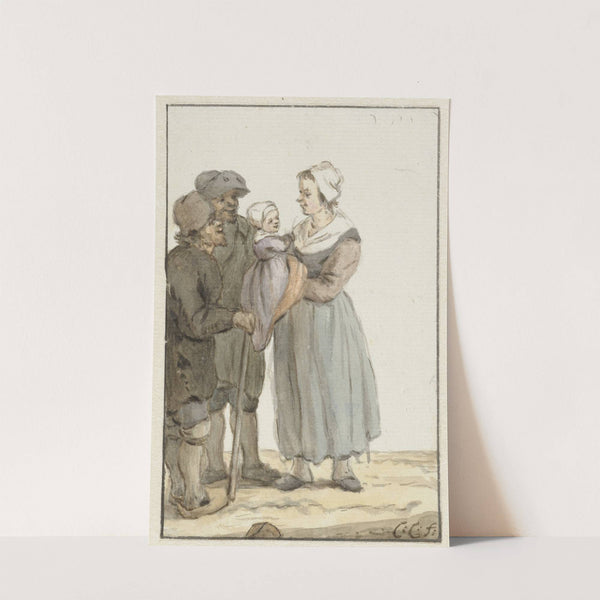 Vrouw met kind bij twee mannen by Christina Chalon