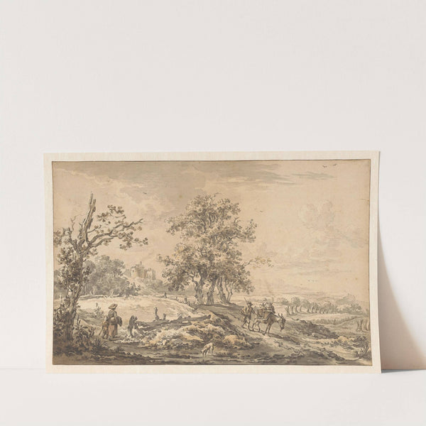 Vrouw met kind en man met ezel in landschap (1755 - 1818) by Egbert van Drielst
