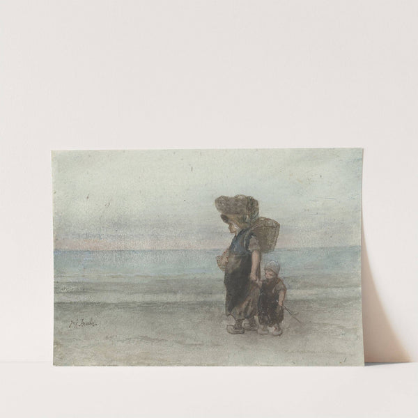 Vrouw met kind, lopend over het strand (1834 - 1911) by Jozef Israëls
