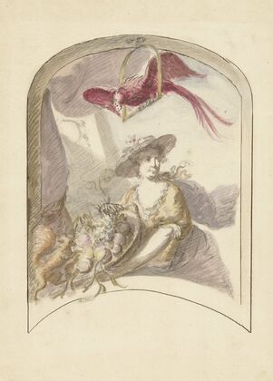 Vrouw met vruchtenmand, een eekhoorn en papegaai (1677 - 1755)