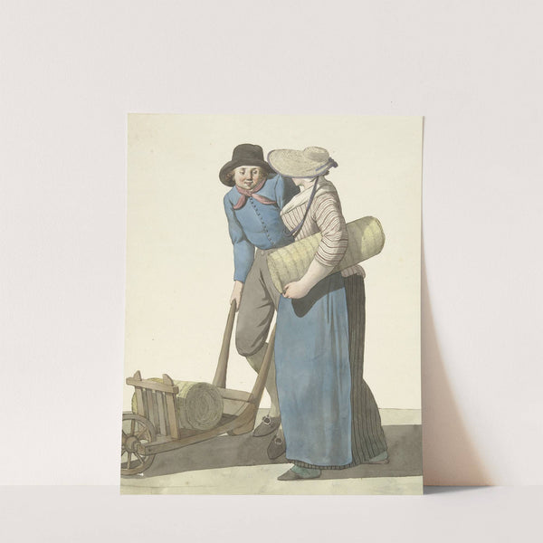 Vrouw naast een man met een kruiwagen by W. Barthautz