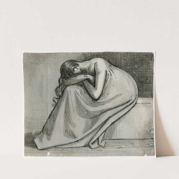 Vrouw op een bank, het hoofd in de armen begraven by David Humbert de Superville