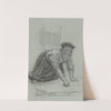 Vrouw op haar knieën, bezig met schoonmaken by August Allebé