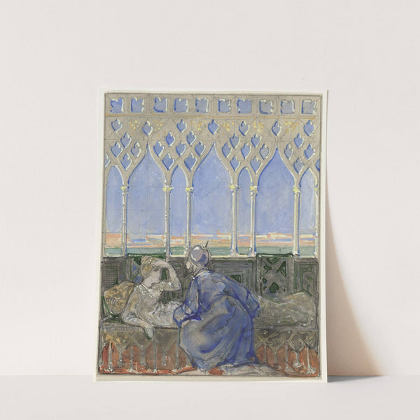 Vrouw op rustbed en man knielend naast haar (1908) by Bernard Willem Wierink