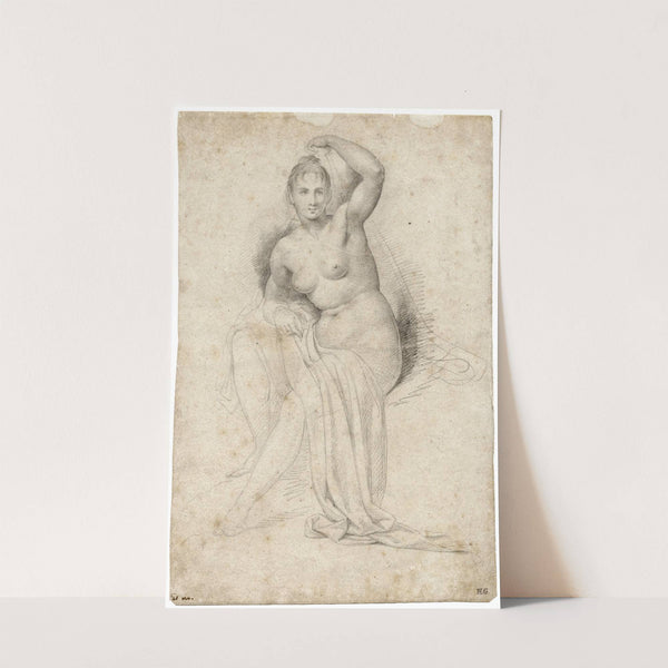 Vrouwelijk naakt, gedrapeerd, zittend op een verhoging by David Humbert de Superville