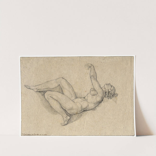 Vrouwelijk naakt, op de rug liggend, met geheven arm by David Humbert de Superville