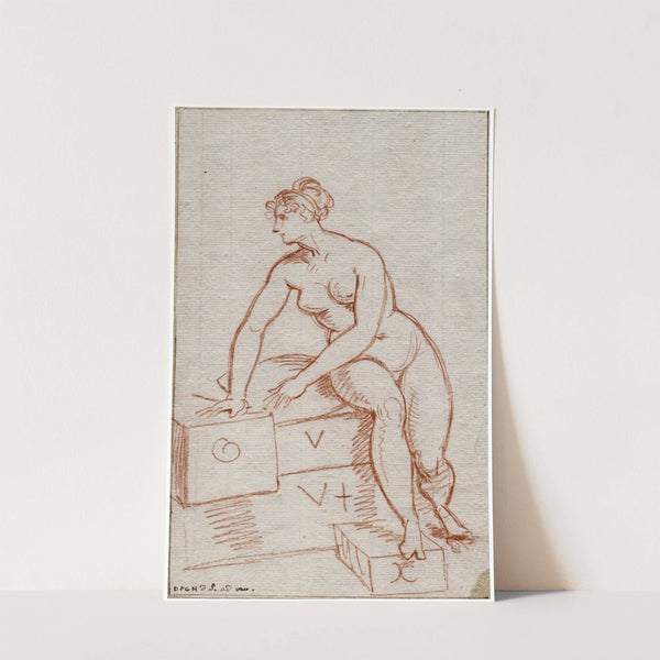 Vrouwelijk naakt, zittend op enige gemerkte blokken by David Humbert de Superville