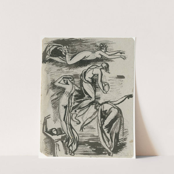 Vrouwelijke gestalten in diverse houdingen, een vijftal by David Humbert de Superville