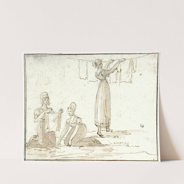 Vrouwen bezig met wassen en drogen van wasgoed by Otto Howen