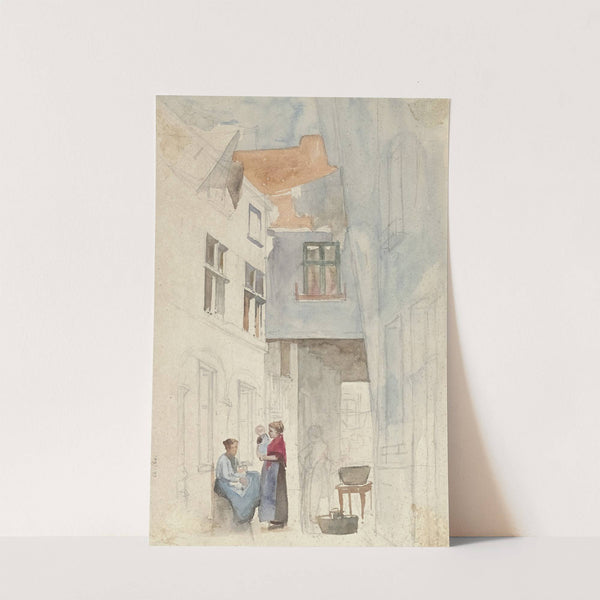 Vrouwen met een kind in een steeg by Hendrik Adriaan Christiaan Dekker
