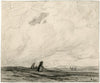 Vrouwen nettenboetend onder een hoge wolkenlucht