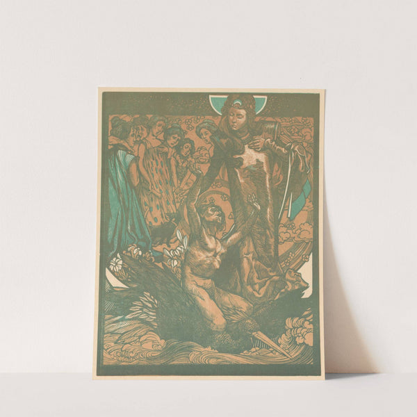 Vrouwenfiguren met man op rug van vogel by Johannes Josephus Aarts