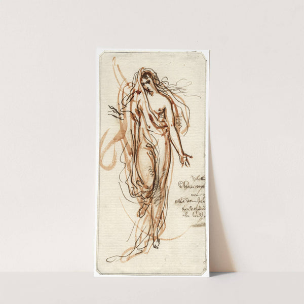 Vrouwenfiguur met opgetrokken been, half gesluierd by David Humbert de Superville