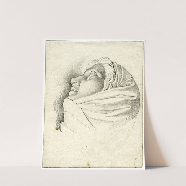 Vrouwenhoofd m. omslagdoek: achteroverliggend, en profil by David Humbert de Superville