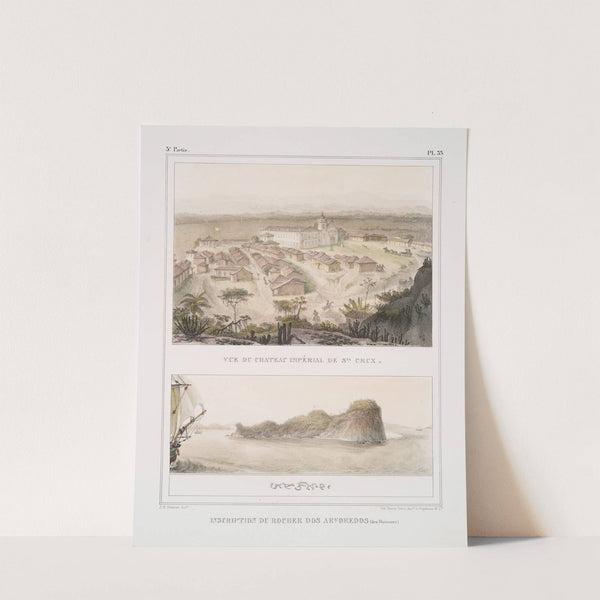 Vue de chateau impérial de Santa-Crux; Inscription du rocher dos Arvoredos (des Buissons) by Jean Baptiste Debret