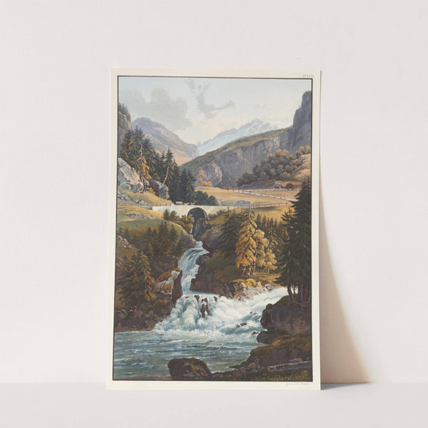 Vue de la cascade du Rhin et du torrent d’Avers dans le Roflen by Johann Ludwig Bleuler