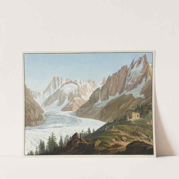 Vue de la Mer de Glace, des Aiguilles des Charmos, du Geant, de la grande Jorasse, et des Hospices du Sommet du Montanvert by Jean-Antoine Linck
