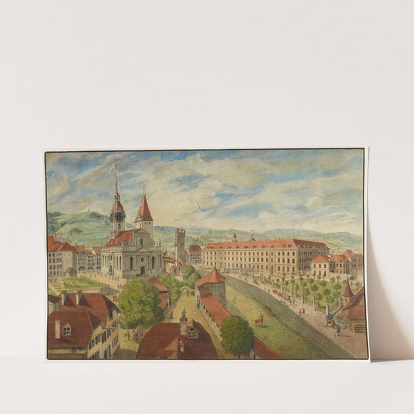 Vue de l’eglise du St. Esprit, et du grand Hopital à Berne by Johann Grimm