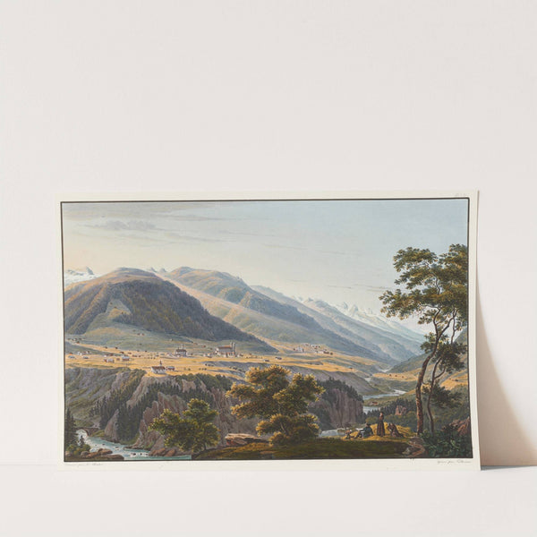 Vue du couvent de Dissentis, et de ses environs, prise près de la réunion de deux bras du Rhin supérieur et celui du milieu by Johann Ludwig Bleuler