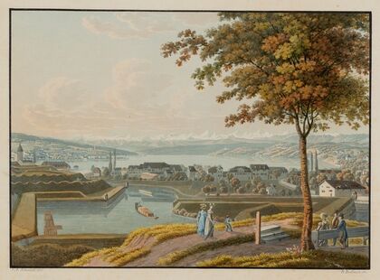 Vue du lac et des environs de Zurich depuis le Rempart du Chat (1915-1945)