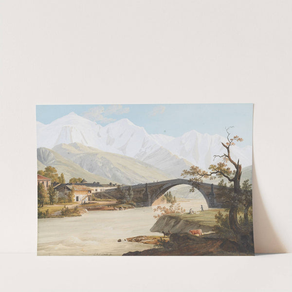 Vue du Village & du Pont de St. Martin, du Mont Blanc du Bionnasse by Jean-Antoine Linck