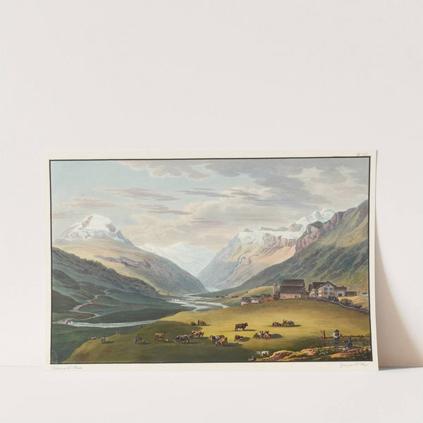 Vue du village Hinterrhein, et des premiérs pont sur le Rhein interieur; prise vers le glacier de Rheinwald by Johann Ludwig Bleuler