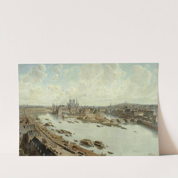 Vue panoramique de Paris en 1588, depuis les toits du Louvre, avec le Pont-Neuf en construction by Fédor Hoffbauer