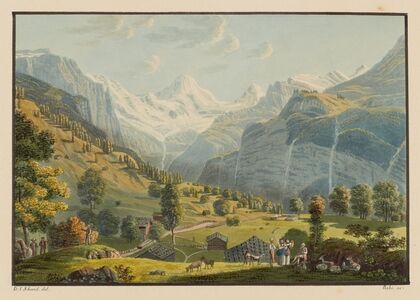 Vue prise au passage de Wengernalp vers le fond de la vallée de Lauterbrounnen (1915-1945)