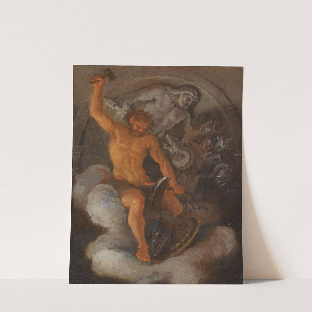 Vulcan At His Forge, Behind Him a Bas-Relief Of Hercules fighting The Hydra by Filippo Lauri