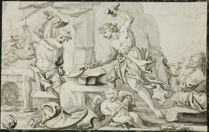 Vulcan Making Arms for Achilles, while Venus and Cupid Look On