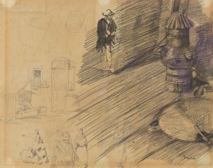Waaier, lamp en figuren